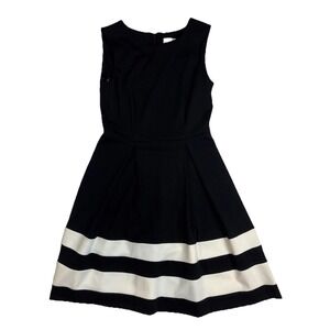 Calvin Klein Sleeveless Black & White Flare Dress Back Zip Women's Size 4